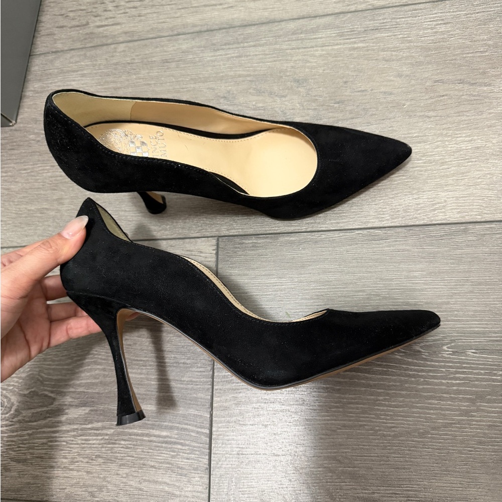 Vince Camuto Black Suede Pointed-Toe Heels, size 7.5